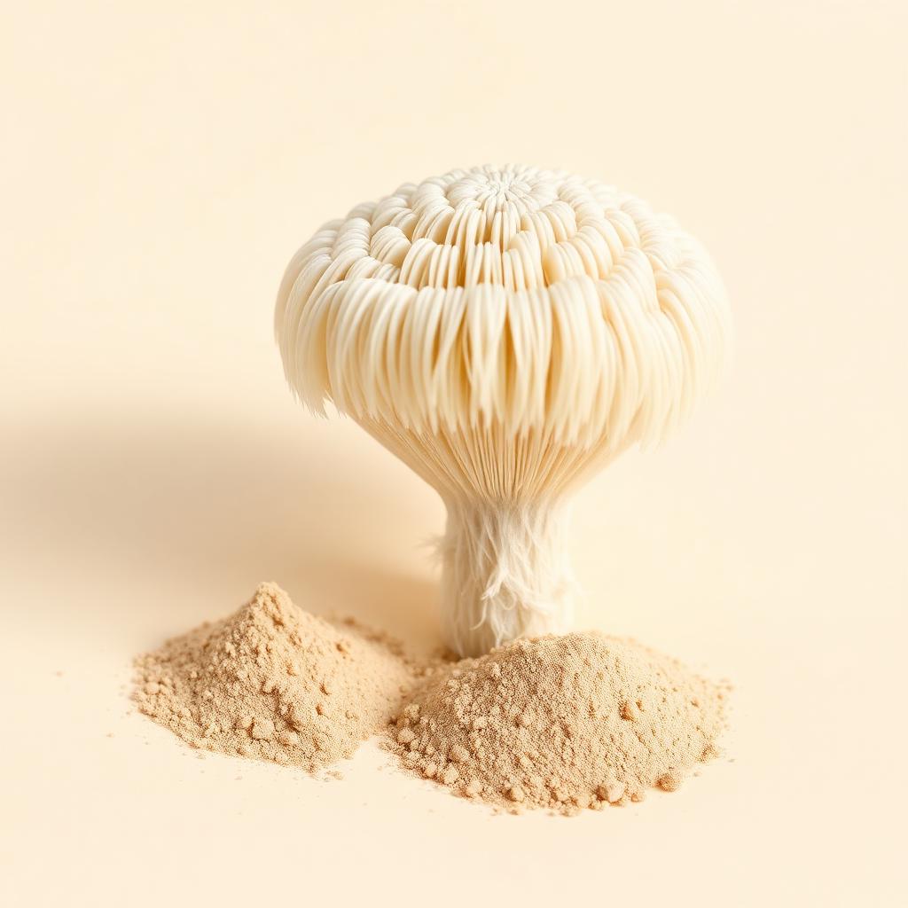 Fresh lion's mane mushroom and powder